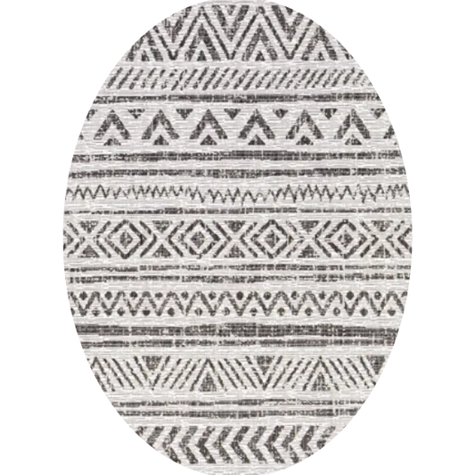 Striped Geometric Area Rug – Charcoal & Off-White, Durable Polypropylene, Low-Pile Design for High-Traffic Indoor/Outdoor Spaces