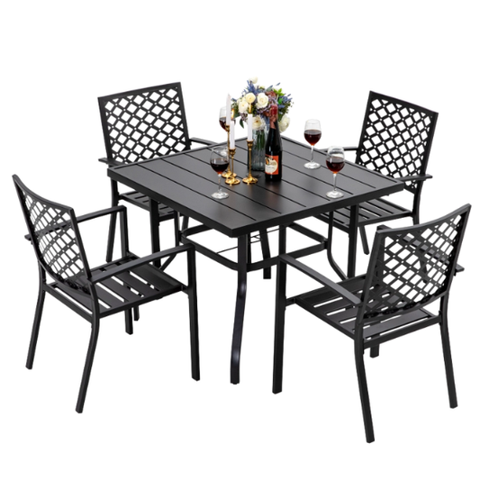 5-Piece E-Coated Metal Outdoor Patio Dining Set with Stackable Chairs – Durable, Comfortable, and Stylish for Your Outdoor Entertaining