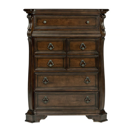Classic Elegance with a Touch of Tradition – 5-Piece King Bedroom Set Featuring Sleigh Bed with Rope Twist Cap Rails, Dresser, Mirror, Chest, and Nightstand with Hidden Storage and Custom Drop Ring Hardware
