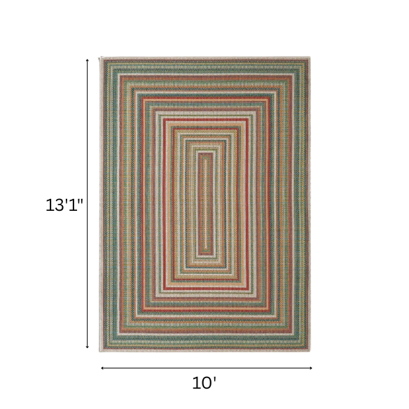 Coastal-Inspired Geometric Rug – Fade & Stain-Resistant, Green & Orange Pattern, Ideal for Indoor/Outdoor Use