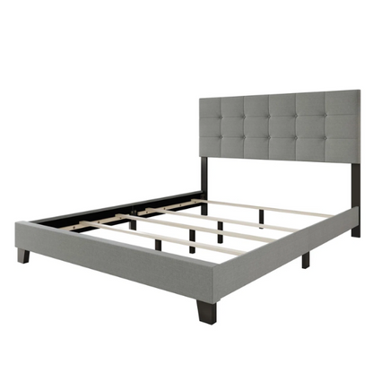 Elegant Solid Grey Queen Bedroom Set with Button-Tufted Upholstered Bed and Matching Nightstands – 3-Piece Set