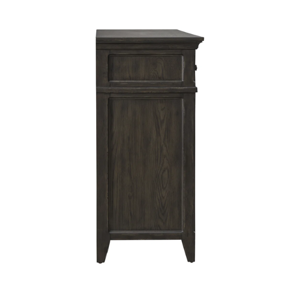 Timeless Queen Bedroom Set with Saddle Brown Panel Bed, Dresser, Mirror, and Antique Pewter Hardware
