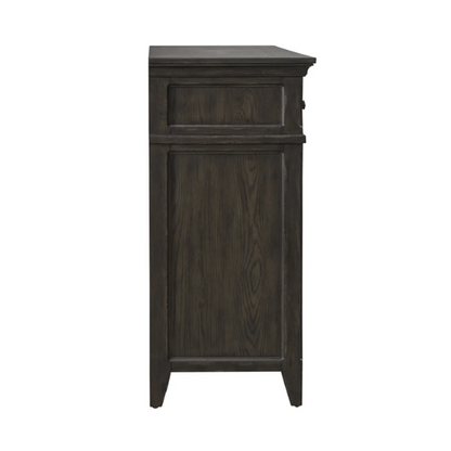 Timeless Queen Bedroom Set with Saddle Brown Panel Bed, Dresser, Mirror, and Antique Pewter Hardware