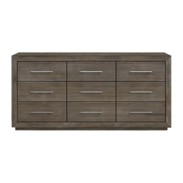 Rustic Mountain Retreat: Solid Wood Platform 4-Piece Bedroom Set – Low-Profile Bed, 9-Drawer Dresser, Nightstand, and Optional 5-Drawer Chest, Crafted from Pine Wood with Warm Finish and Natural Grain Variations for Cozy, Casual Elegance