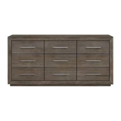 Rustic Mountain Retreat: Solid Wood Platform 4-Piece Bedroom Set – Low-Profile Bed, 9-Drawer Dresser, Nightstand, and Optional 5-Drawer Chest, Crafted from Pine Wood with Warm Finish and Natural Grain Variations for Cozy, Casual Elegance