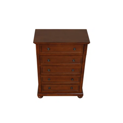 Cherry Brown King Size Platform Bedroom Set with Real Wood Veneers, Full Extension Footboard Storage Drawers, and Matching Large-Scale Dressers, Nightstands, and Mirror