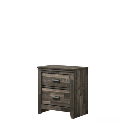 Rustic Dark Grey Weathered 6-Piece Platform Bedroom Set with Bold Black Hardware – Frame-Style Design, Metal-on-Metal Drawer Guides, and Sturdy Construction
