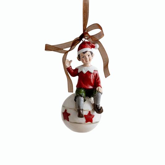 Retro Elf on Ornament Ball – Vintage Christmas Holiday Décor
