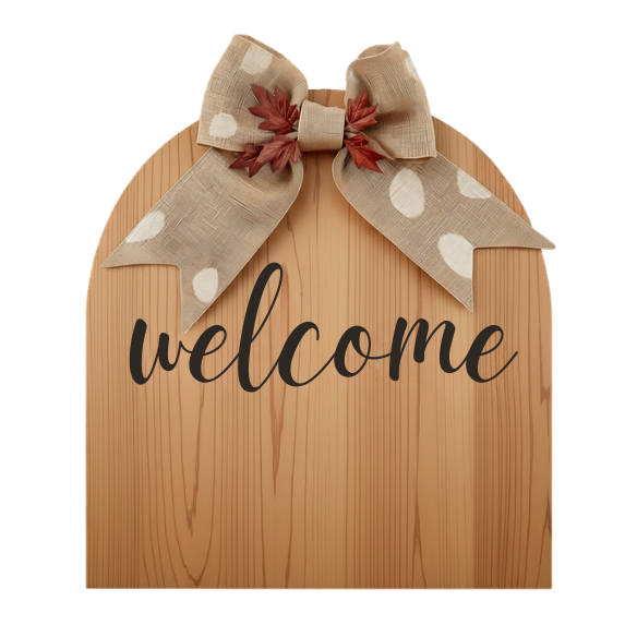 Rustic Wooden Welcome Sign with Burlap Bow