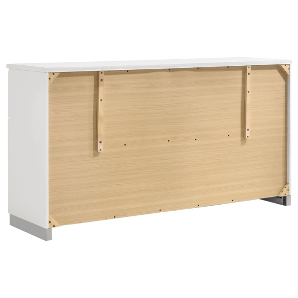 Modern 4-Piece Queen Bedroom Set in White High Gloss with LED Lighting, Touch-Activated Headboard, and Sleek Chrome Accents