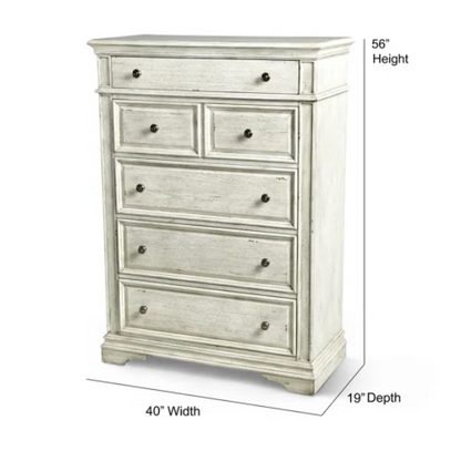 Rustic White King 5-Piece Bedroom Set – Upholstered Tufted Bed, Nightstand, Dresser with Mirror, and Chest