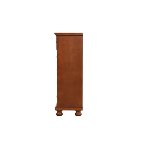 Cherry Brown King Size Platform Bedroom Set with Real Wood Veneers, Full Extension Footboard Storage Drawers, and Matching Large-Scale Dressers, Nightstands, and Mirror