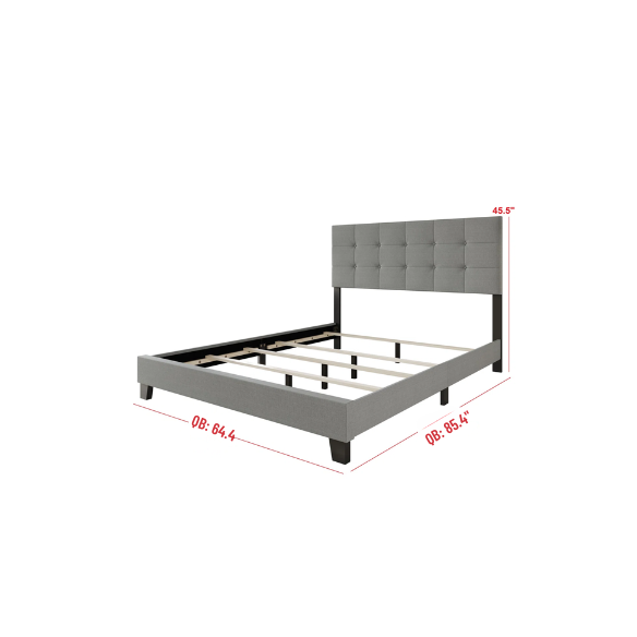 Elegant Solid Grey Queen Bedroom Set with Button-Tufted Upholstered Bed and Matching Nightstands – 3-Piece Set