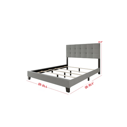 Elegant Solid Grey Queen Bedroom Set with Button-Tufted Upholstered Bed and Matching Nightstands – 3-Piece Set