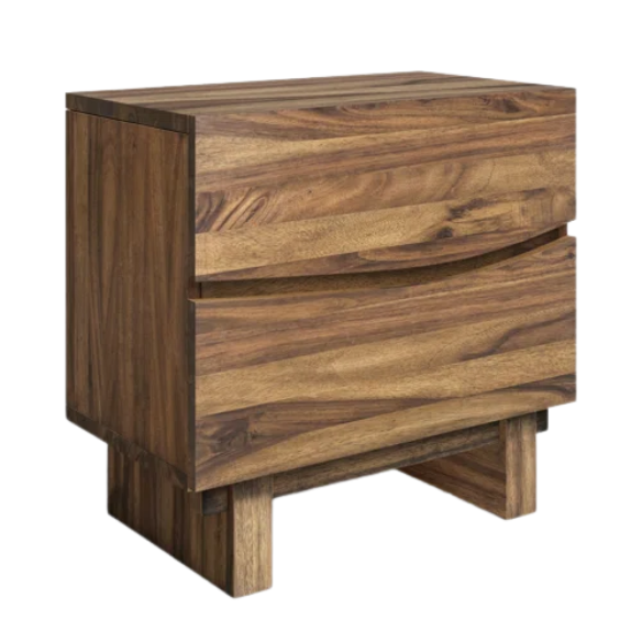 Boho-Inspired Configurable Bedroom Set with Bold Design, Solid Wood Construction, and Wavy Accents - Includes Platform Bed, Nightstand, and 6-Drawer Dresser in Rich Brown Finish