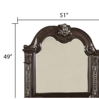 Classic Elegance 5-Piece Queen Bedroom Set in Dark Walnut with Button-Tufted Headboard, Marble-Topped Nightstand, 11-Drawer Dresser, Beveled Mirror, and Storage Chest