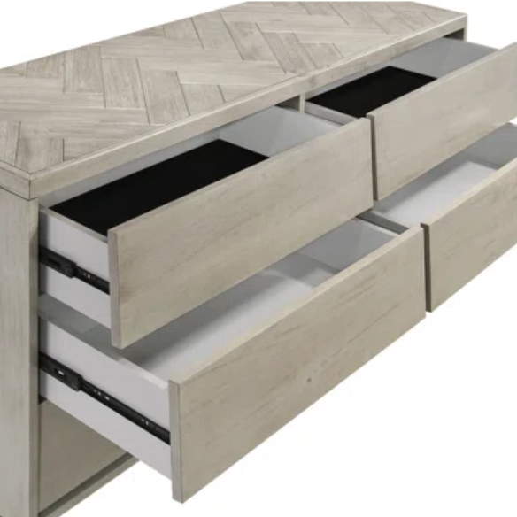 Industrial Mid-Century Modern Platform Bedroom Set with Herringbone Design Headboard – Stylish and Versatile