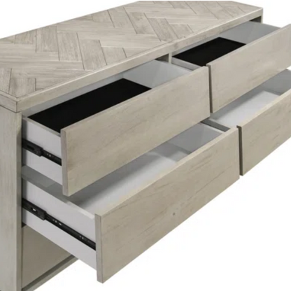 Industrial Mid-Century Modern Platform Bedroom Set with Herringbone Design Headboard – Stylish and Versatile