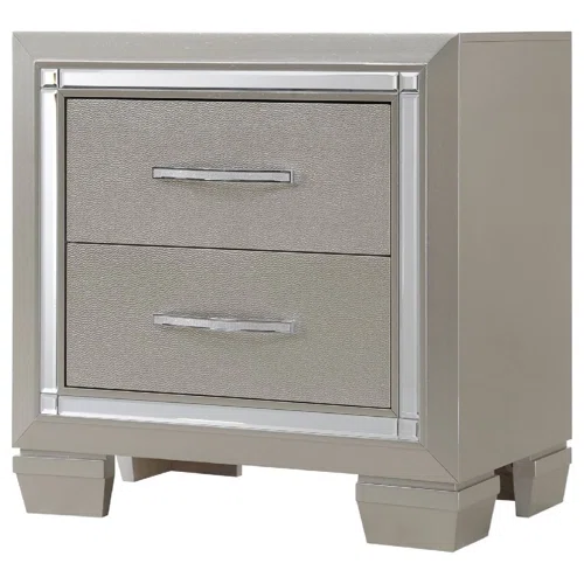 Elegant Glamour: 5-Piece Bedroom Set with Lustrous Platinum Dresser, Crystal and Chrome Handles – A Stunning, Star-Quality Collection to Elevate Your Bedroom Décor