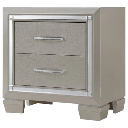 Elegant Glamour: 5-Piece Bedroom Set with Lustrous Platinum Dresser, Crystal and Chrome Handles – A Stunning, Star-Quality Collection to Elevate Your Bedroom Décor