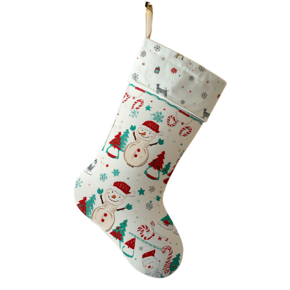 Whimsical Embroidered Snowman Christmas Stocking