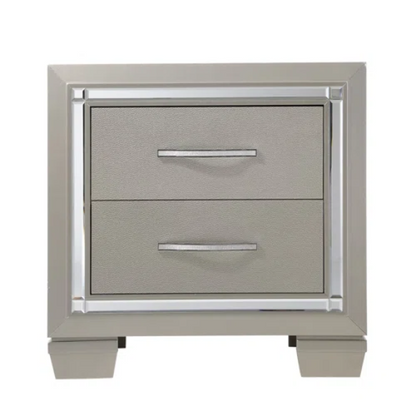 Elegant Glamour: 5-Piece Bedroom Set with Lustrous Platinum Dresser, Crystal and Chrome Handles – A Stunning, Star-Quality Collection to Elevate Your Bedroom Décor