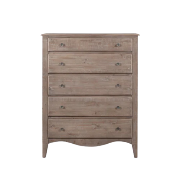 Rustic Charm Meets Chic Elegance: Solid Wood Platform King Size Bedroom Set with Scalloped Edges, Weathered White Wash Finish, Unique Grain Patterns, Angled Feet, and Oil-Rubbed Bronze Drawer Pulls