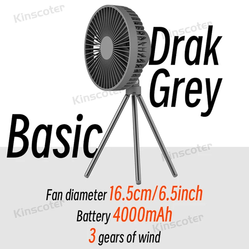 10000Mah Camping Fan Rechargeable Desktop Portable Air Circulator Wireless Ceiling Electric Fan with Power Bank LED Light Tripod