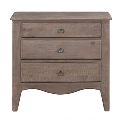 Rustic Charm Meets Chic Elegance: Solid Wood Platform King Size Bedroom Set with Scalloped Edges, Weathered White Wash Finish, Unique Grain Patterns, Angled Feet, and Oil-Rubbed Bronze Drawer Pulls