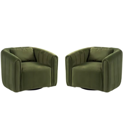 Set of 2 Swivel Barrel Chairs with Plush Pillows – Velvet Accent Chairs, Comfy Round Armchairs, Ideal for Stylish Living Room Seating