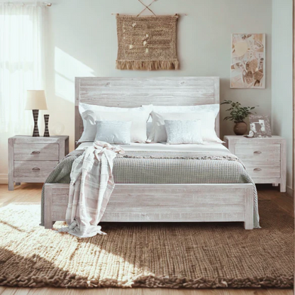 2-Piece Queen Panel Bedroom Set – Rustic Chic Design in 100% Solid Pine Wood from Sustainable Forests