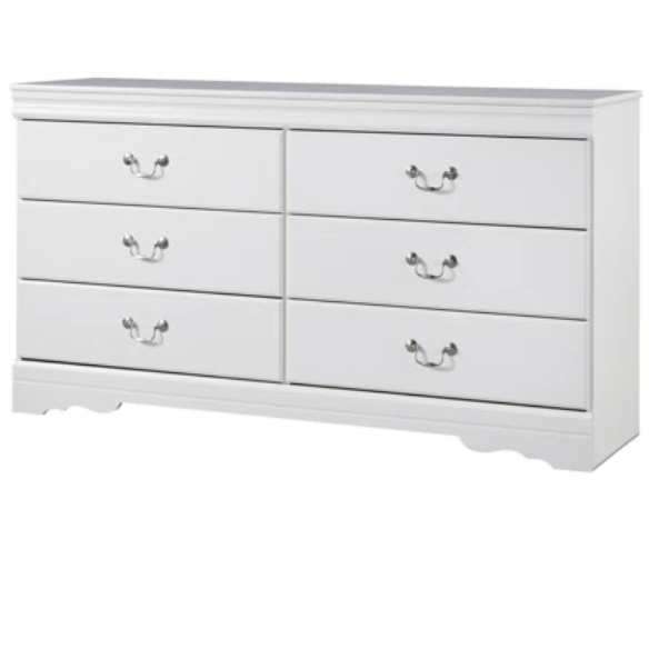 Timeless 2-Piece Queen Bedroom Set with Sleigh Bed and Double Dresser in Crisp White Finish