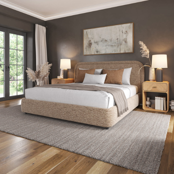 Premium Upholstered Aurora Lift-Up Storage Bed with Elegant Boucle Performance Fabric, Plush Foam-Padded Headboard, and Spacious Under-Bed Storage for a Clutter-Free Bedroom