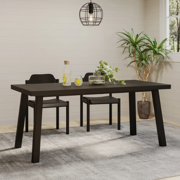 Acacia Wood and Iron 6-Seat Dining Table – Rustic Metal Frame with Natural Stained Acacia Wood Top, Modern Industrial Style for Timeless Appeal