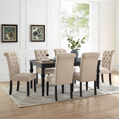 7-Piece Dark-Wash Wood Dining Set with Turned Legs – Classic Traditional Style with Distressed Finish
