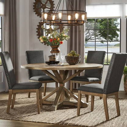 Modern Fabric and Wood Dining Set – Where Elegance Meets Comfort and Style