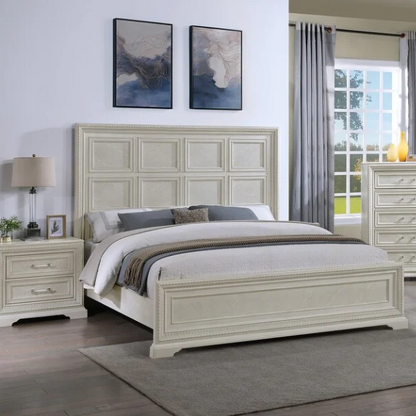 5-Piece Cream Panel Bedroom Set – Timeless Elegance and Tranquil Charm with Elegant Detailing and Durable Craftsmanship