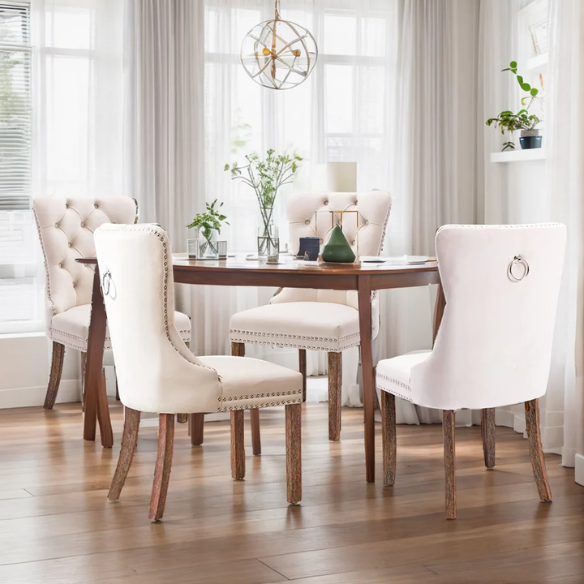 Upholstered Tufted Dining Chairs with Curved Back & Nailhead Detail – Set of 2