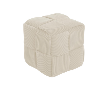White Corduroy Ottoman - Stylish, Comfortable, and Durable Footrest with Modern Cross-Stitch Design