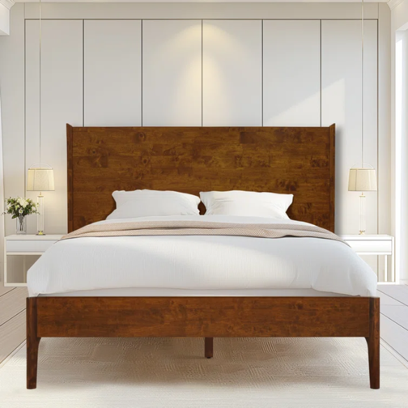 Timeless Solid Wood King Size Bed Frame with Headboard – Scandinavian Platform Design for Effortless Elegance and Comfort