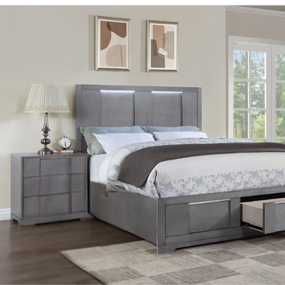 Sophisticated 5-Piece Queen Bedroom Set with LED-Illuminated Storage Bed, Asymmetrical Panels, and Recessed Nickel Drawer Pulls