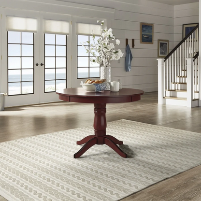 Round Pedestal Base Dining Table – Vintage Farmhouse Style with Distressed Finishes, Compact Design for Small Spaces, Timeless Classic Elegance