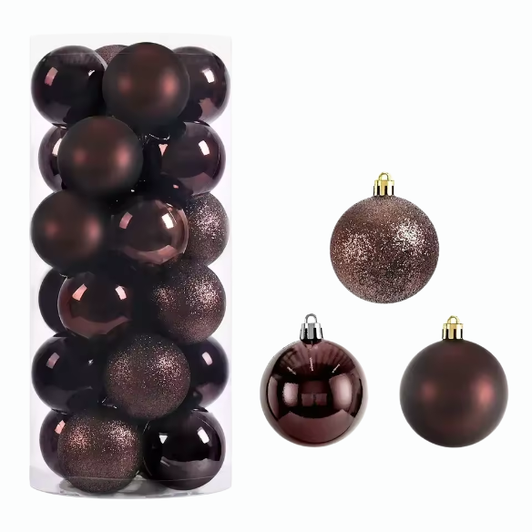 Brown Christmas Ball Ornaments – 24-Piece Set, Shatterproof Holiday Decorations (Available in 3 cm, 4 cm, and 6 cm)