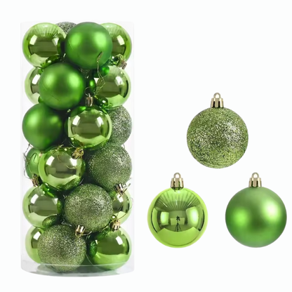 Green Christmas Ball Ornaments – 24-Piece Set, Shatterproof Holiday Decorations (Available in 3 cm, 4 cm, and 6 cm)