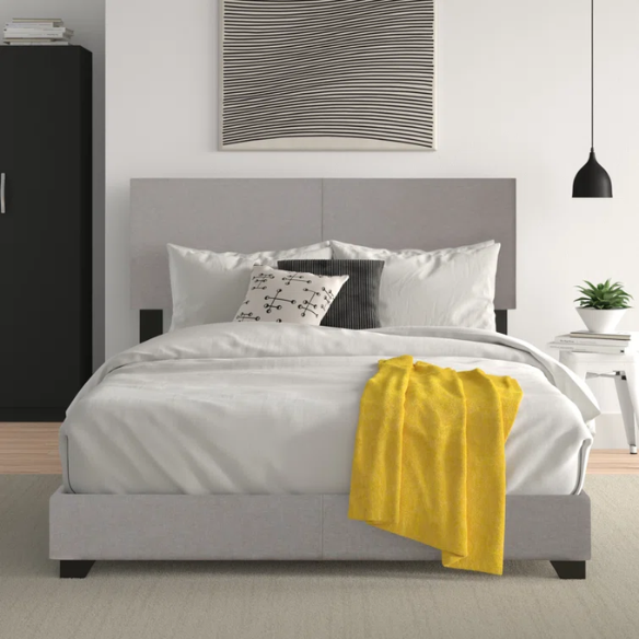 King Size Upholstered Standard Storage Bed with Simple Panel Headboard – Minimalist Design with Foam-Padded Comfort and Neutral Upholstery