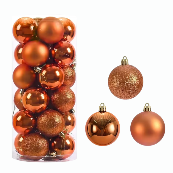 Burnt Orange Christmas Ball Ornaments – 24-Piece Set, Shatterproof Holiday Decorations (Available in 3 cm, 4 cm, and 6 cm)
