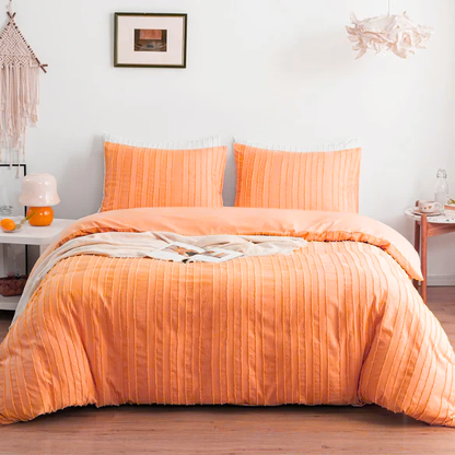 Luxurious Tufted Duvet Cover Set – Queen Size | Striped Textured Boho Bedding | Ultra-Soft Washed Microfiber | 3-Piece Set
