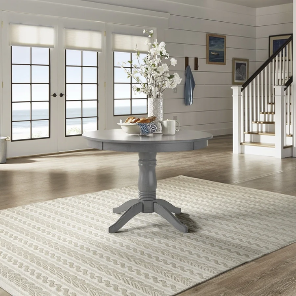Round Pedestal Base Dining Table – Vintage Farmhouse Style with Distressed Finishes, Compact Design for Small Spaces, Timeless Classic Elegance