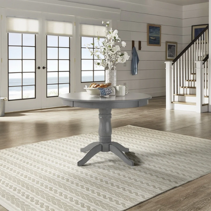 Round Pedestal Base Dining Table – Vintage Farmhouse Style with Distressed Finishes, Compact Design for Small Spaces, Timeless Classic Elegance