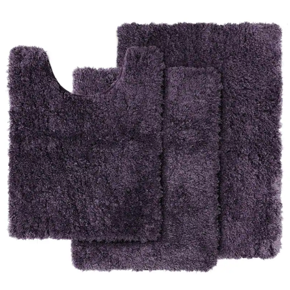Dark Purple Shaggy Bath Rug Set – Ultra-Soft Microfiber Non-Slip Bathroom Mat with Rubber Backing (2 or 3-Piece Set)